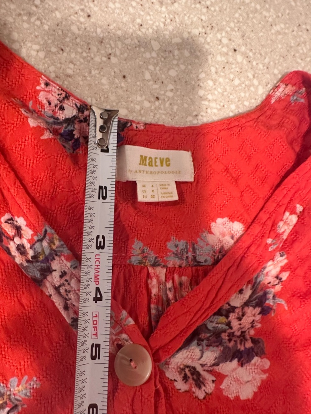 Anthropologie Maeve Hansley Orange Textured Floral V-Neck Button-Down Blouse GUC - Picture 12 of 16